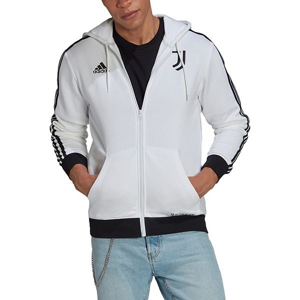 adidas White Juventus 3-Stripe Full-Zip