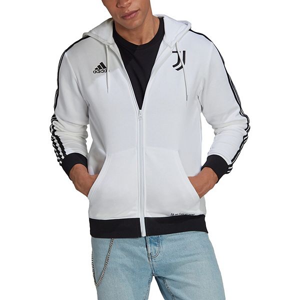 Men's adidas White Juventus 3-Stripe Full-Zip Hoodie