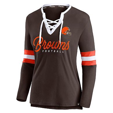 Women's Fanatics Brown Cleveland Browns Block Party Team Script Lace-Up Long Sleeve T-Shirt
