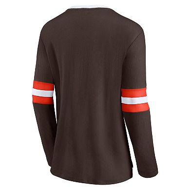 Women's Fanatics Brown Cleveland Browns Block Party Team Script Lace-Up Long Sleeve T-Shirt