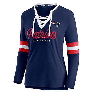Women's Fanatics Branded Navy New England Patriots Block Party Team Script Lace-Up Long Sleeve T-Shirt