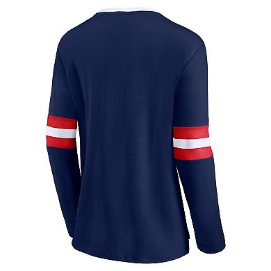Women's Fanatics Branded Navy New England Patriots Block Party Team Script Lace-Up Long Sleeve T-Shirt