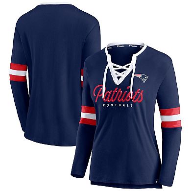Women's Fanatics Branded Navy New England Patriots Block Party Team Script Lace-Up Long Sleeve T-Shirt