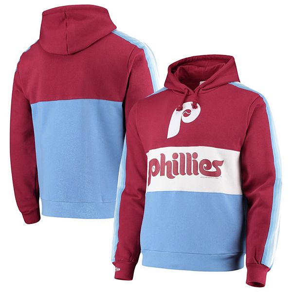 Men’s Mitchell & Ness Philadelphia Phillies Legend Slub Henley Light Blue  and Maroon Baseball Shirt