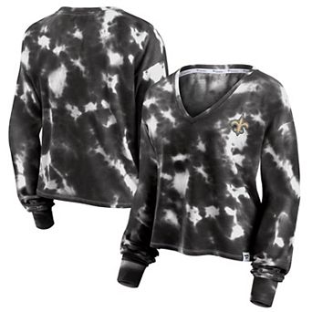 Women's Fanatics Branded White/Black New Orleans Saints Sport Resort Tie-Dye V-Neck Long Sleeve T-Shirt
