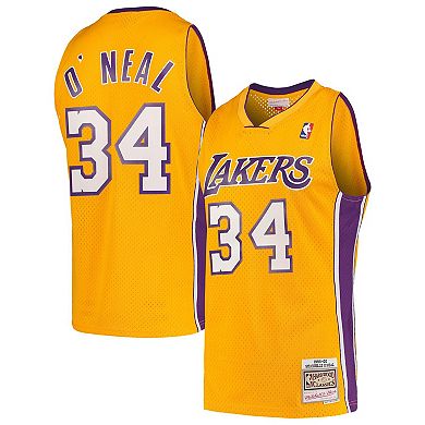 Men's Mitchell & Ness Shaquille O'Neal Gold Los Angeles Lakers Hardwood Classics 1999-00 Swingman Jersey