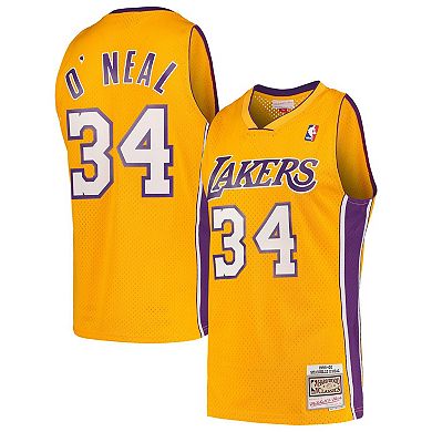 Men's Mitchell & Ness Shaquille O'Neal Gold Los Angeles Lakers Hardwood Classics 1999-00 Swingman Jersey