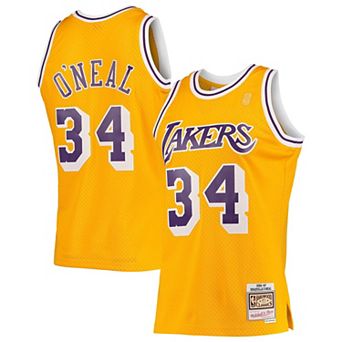 Men's Mitchell & Ness Shaquille O'Neal Gold Los Angeles Lakers Hardwood Classics Swingman Jersey