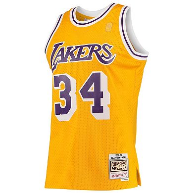 Men's Mitchell & Ness Shaquille O'Neal Gold Los Angeles Lakers Hardwood Classics Swingman Jersey