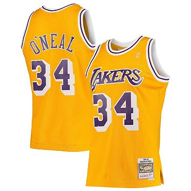 Men's Mitchell & Ness Shaquille O'Neal Gold Los Angeles Lakers Hardwood Classics Swingman Jersey