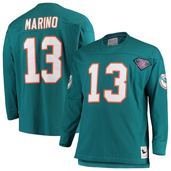 Men's Mitchell & Ness Dan Marino Aqua Miami Dolphins Big & Tall Retired  Player Name & Number Long Sleeve Top