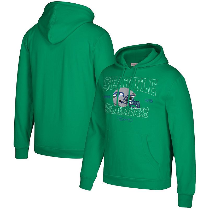 Mens Mitchell & Ness Green Seattle Seahawks Classic Helmet Pullover Hoodie