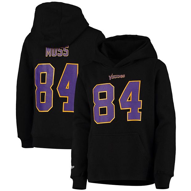 Youth Mitchell & Ness Randy Moss Black Minnesota Vikings Retired Player  Name & Number Fleece Pullover Hoodie