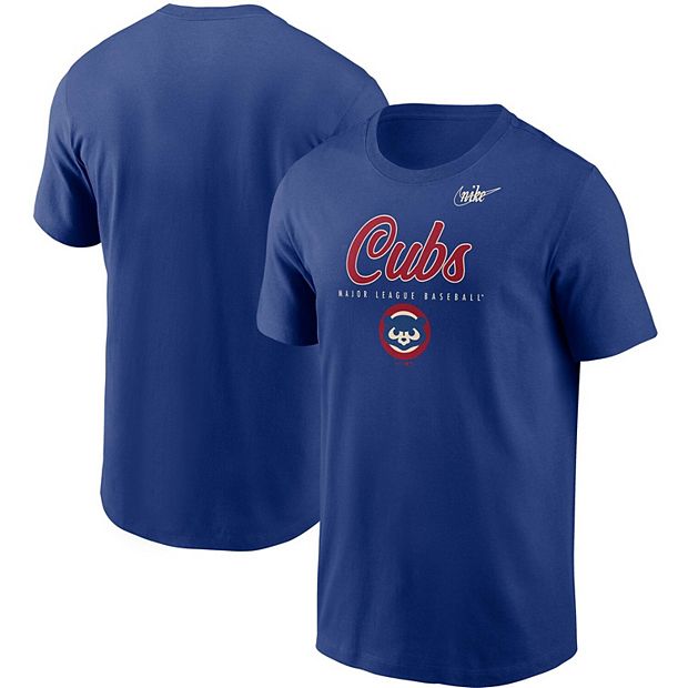 Men's Nike Royal Chicago Cubs Cooperstown Collection Wordmark Script Logo T- Shirt