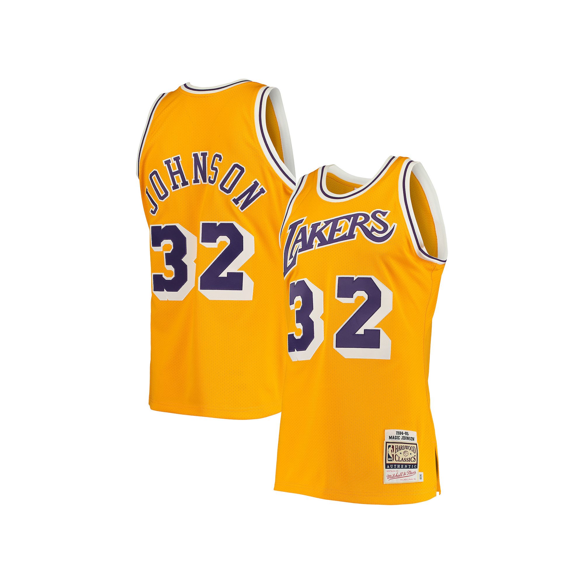 Mens Mitchell & Ness Magic Johnson Gold Los Angeles Lakers 1984/85 Hardwoo