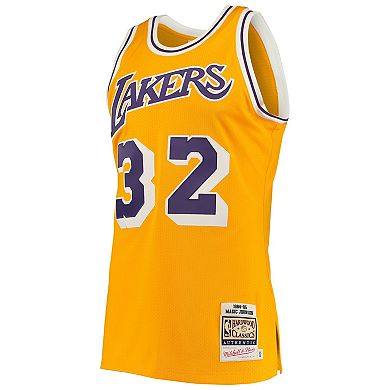 Men's Mitchell & Ness Magic Johnson Gold Los Angeles Lakers 1984/85 Hardwood Classics Authentic Jersey