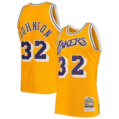 Men's Mitchell & Ness Magic Johnson Gold Los Angeles Lakers 1984/85 Hardwood Classics Authentic Jersey