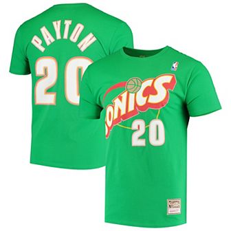 Men's Mitchell & Ness Gary Payton Green Seattle SuperSonics Hardwood Classics Stitch Name & Number T-Shirt