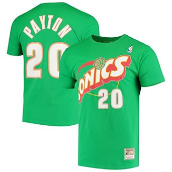 Men's Mitchell & Ness Gary Payton Green Seattle SuperSonics Hardwood Classics Stitch Name & Number T-Shirt