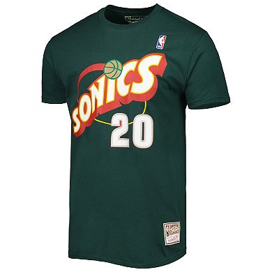 Men's Mitchell & Ness Gary Payton Green Seattle SuperSonics Hardwood Classics Stitch Name & Number T-Shirt
