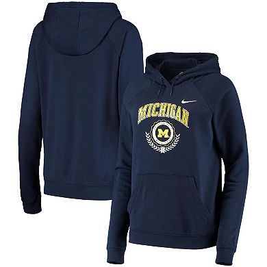 Women's Nike Navy Michigan Wolverines Varsity Fleece Tri-Blend Raglan Pullover Hoodie