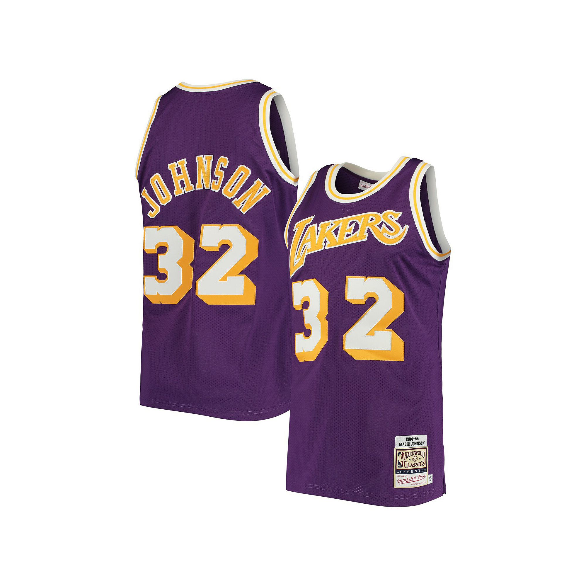 Mens Mitchell & Ness Magic Johnson Purple Los Angeles Lakers 1984 Hardwood