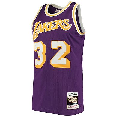 Men's Mitchell & Ness Magic Johnson Purple Los Angeles Lakers 1984 Hardwood Classics Authentic Jersey