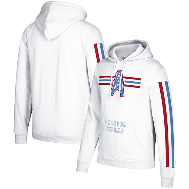 Men's Mitchell & Ness White Houston Oilers Three Stripe Pullover