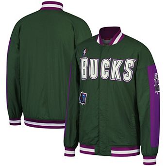Men's Mitchell & Ness Hunter Green Milwaukee Bucks Hardwood Classics Authentic Warm-Up Full-Snap Jacket