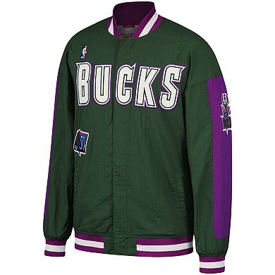 Men's Mitchell & Ness Hunter Green Milwaukee Bucks Hardwood Classics Authentic Warm-Up Full-Snap Jacket