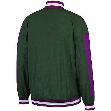 Men's Mitchell & Ness Hunter Green Milwaukee Bucks Hardwood Classics Authentic Warm-Up Full-Snap Jacket