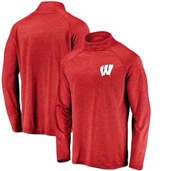 Men's Fanatics Red Wisconsin Badgers Lightweight Striated Raglan Quarter-Zip Top