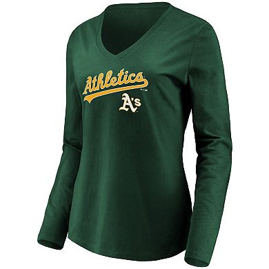 Women's Fanatics Branded Green Oakland Athletics Core Team Lockup Long  Sleeve V-Neck T-Shirt