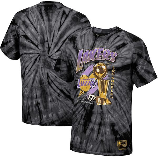 Women's Mitchell & Ness Black/White Los Angeles Lakers Hardwood Classics  Tie-Dye Cropped T-Shirt
