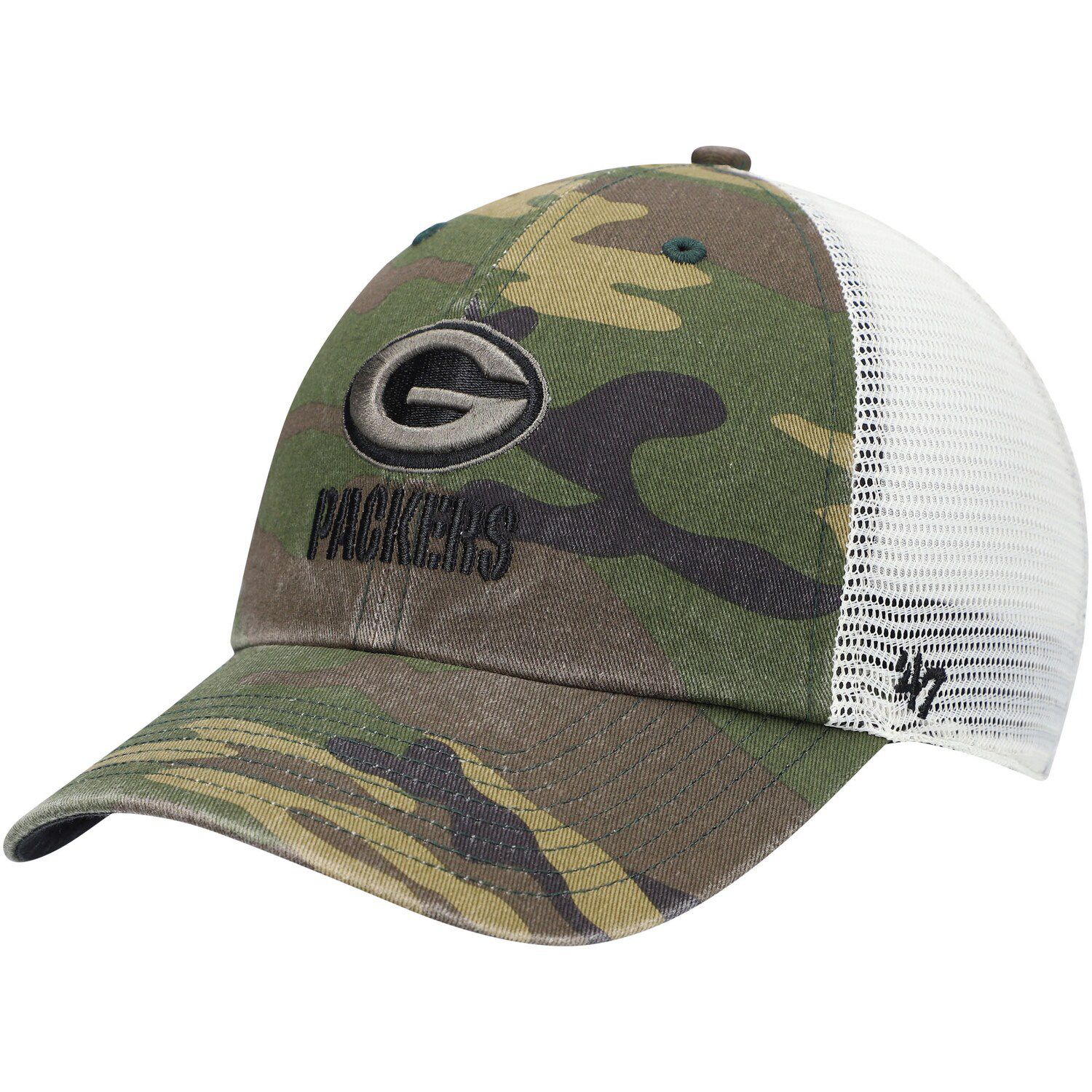 New Era Camo/Olive Green Bay Packers Historic Logo Trucker 9FIFTY Snapback Hat