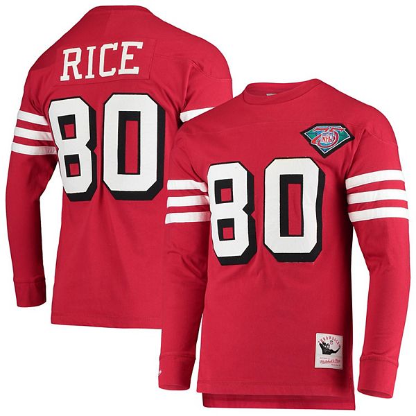 Men's Mitchell & Ness Jerry Rice Scarlet San Francisco 49ers Throwback  Retired Player Name & Number Long Sleeve Top