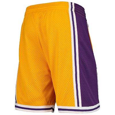 Men s Mitchell Ness Gold Los Angeles Lakers Hardwood Classics Team Swingman Shorts