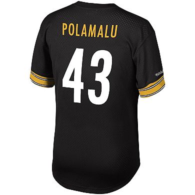 Men's Mitchell & Ness Troy Polamalu Black Pittsburgh Steelers Retired Player Name & Number Mesh Top