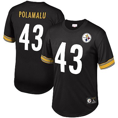 Men's Mitchell & Ness Troy Polamalu Black Pittsburgh Steelers Retired Player Name & Number Mesh Top