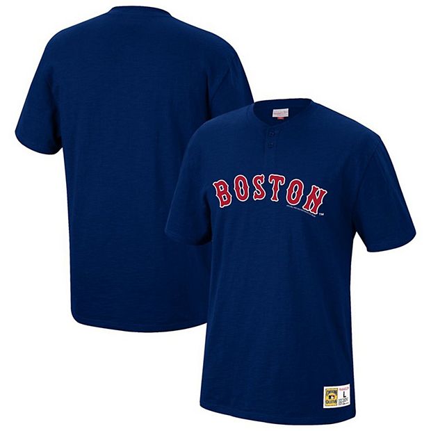Men's Mitchell & Ness Navy Boston Red Sox Two-Button Slub Henley T-Shirt