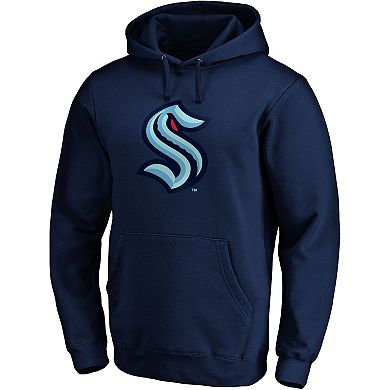 Men's Fanatics Branded Deep Sea Blue Seattle Kraken Primary Team Logo Fleece Fitted Pullover Hoodie