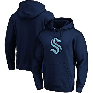 Men's Fanatics Branded Deep Sea Blue Seattle Kraken Primary Team Logo Fleece Fitted Pullover Hoodie