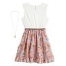 Girls 7-16 Kint Works Lace Chiffon Ruffled Dress with Belt & Necklace in Regular & Plus