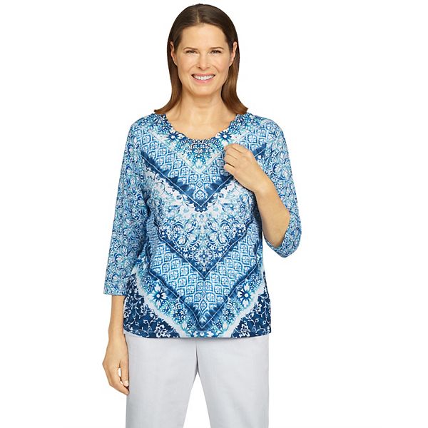 Petite Alfred Dunner Chevron Patchwork Knit Top