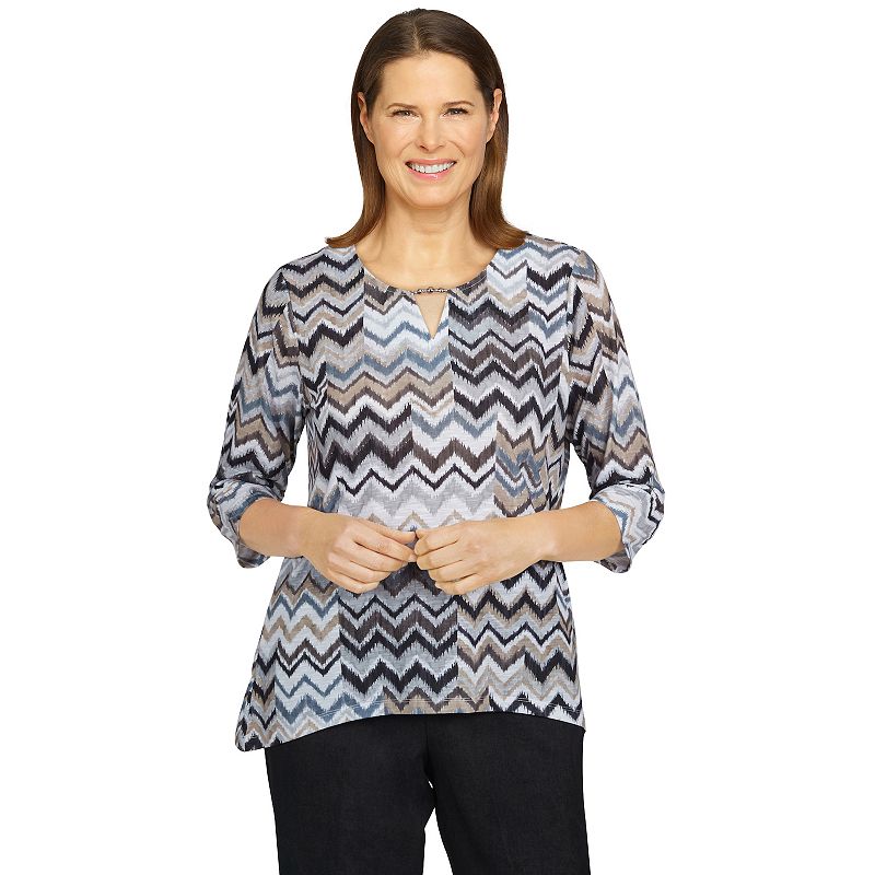 Petite Alfred Dunner Chevron Patchwork Knit Top, Womens, Size: Small Petit