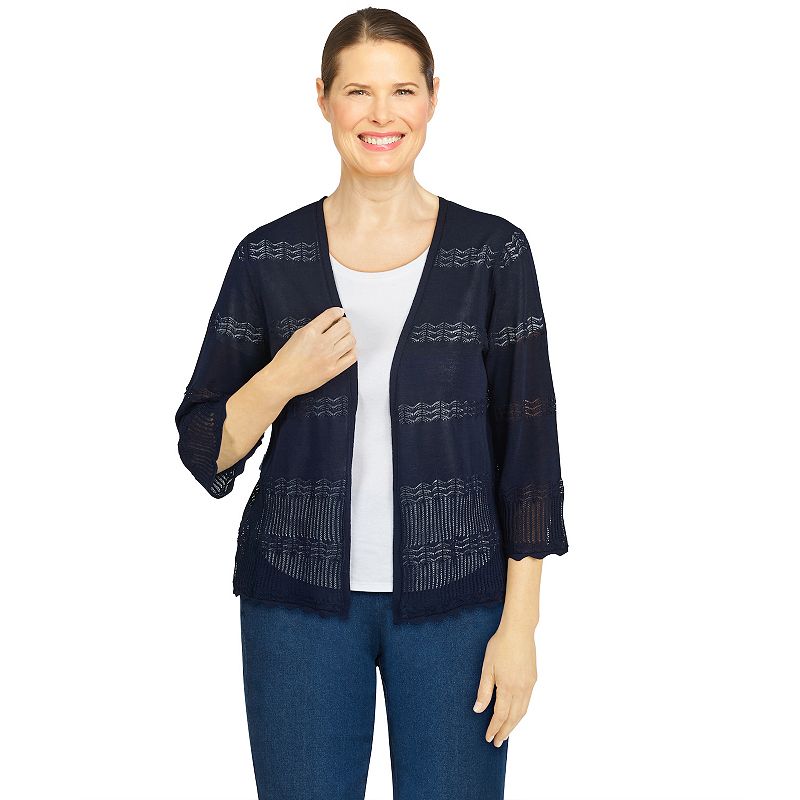 49812654 Petite Alfred Dunner Pointelle Sweater Cardigan, W sku 49812654