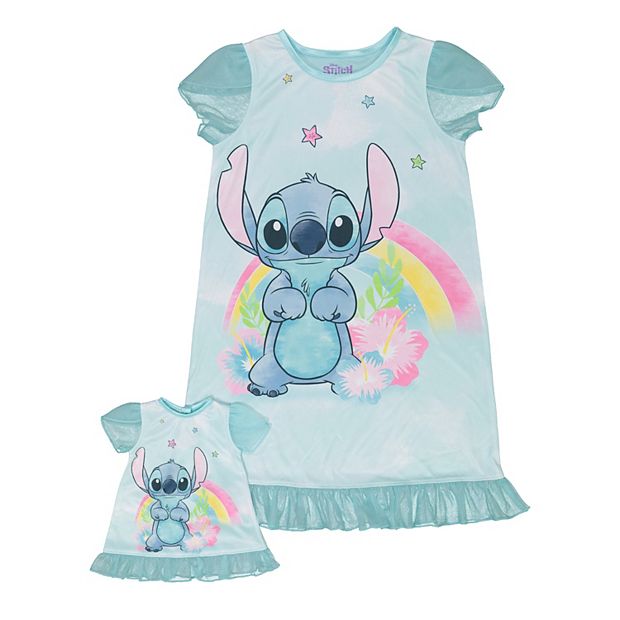 Disney's Lilo & Stitch Girls 4-10 Rainbow Stitch Nightgown & Matching  Doll Gown