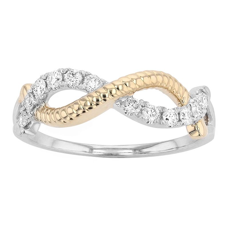 Ava Blue Two-Tone 14k Gold 1/4 Carat T.W. Diamond Infinity Ring, Womens, S