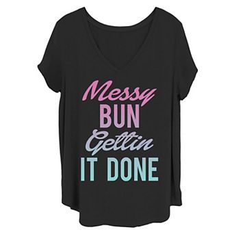 Juniors' Plus Size Get It Bun Text Tee