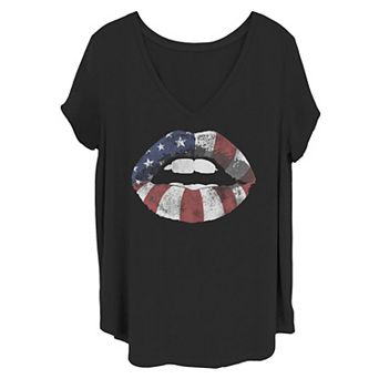 Juniors' Plus Size Flag Lips Tee